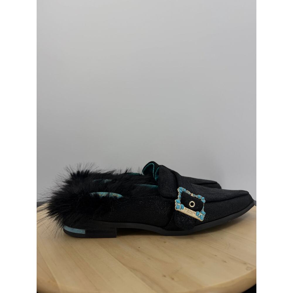Dr. Scrolls x Iris Apfel Leather Faux Fur Mule Size 8 Black Artsy Maximalist - Picture 3 of 11